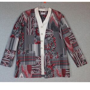 Vintage Good Times Patchwork Blazer Jacket Floral Houndstooth Print Button Front